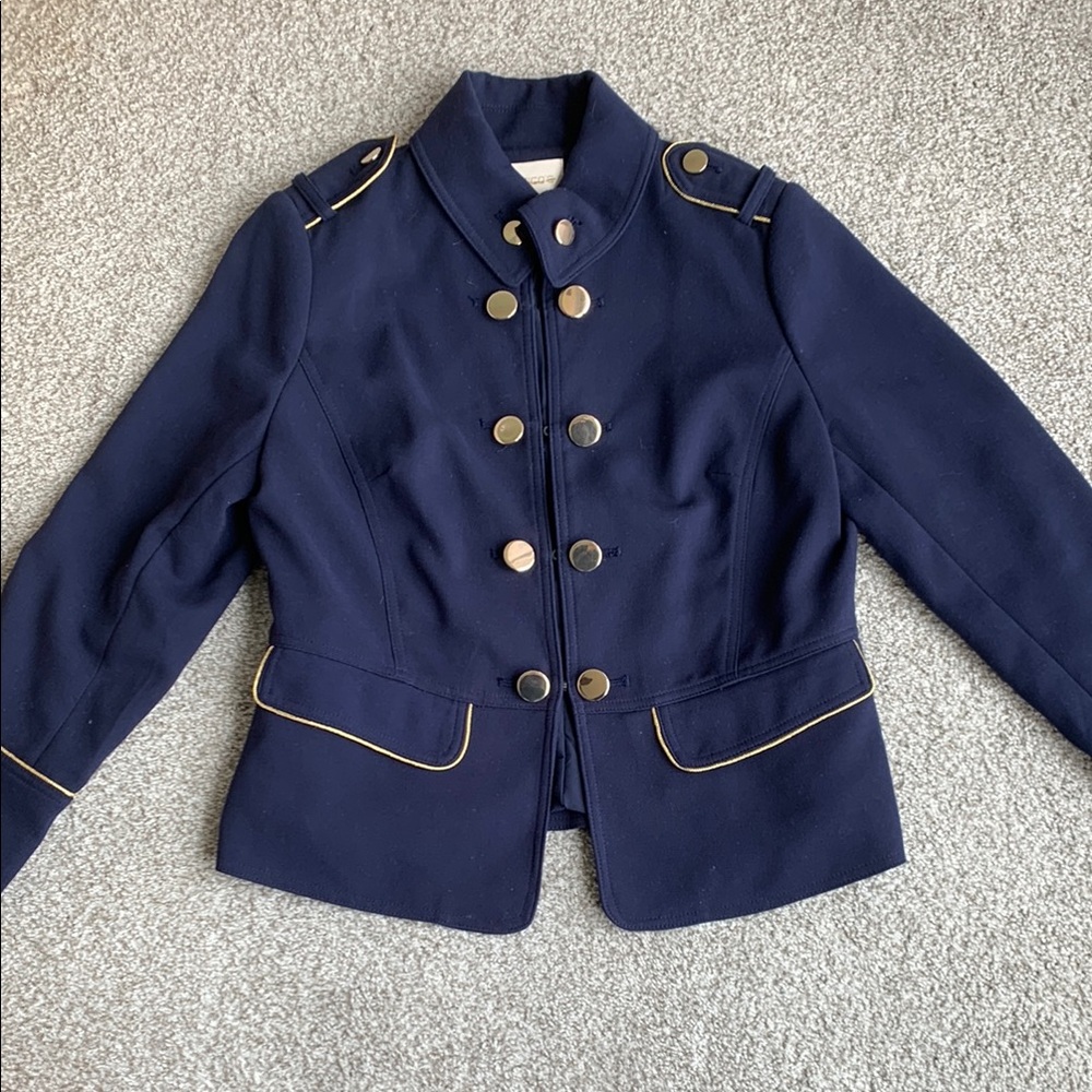 Chico's Blue and Gold Blazer with Tailored Fit